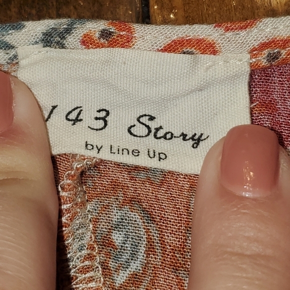 143 Story Patchwork Peasant Top, Elastic Waist, Long Sleeve, S - Picture 2 of 11